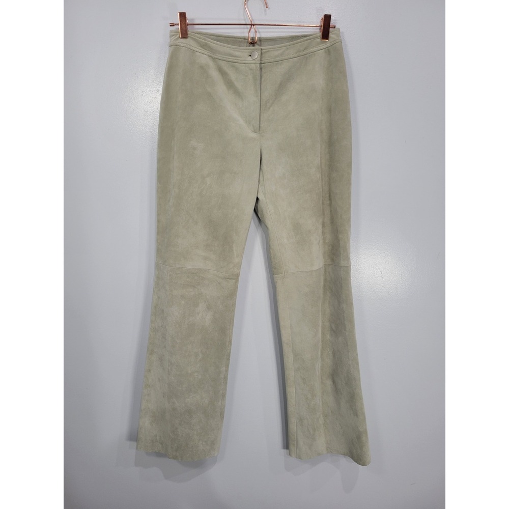 Yansi Fugel Womens 10 Washable Suede Pants Beige Flare Leg Back Vents‎ Bootcut